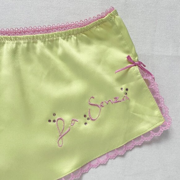 La Senza Tap Shorts in Pale Chartreuse with Pink Trim - Picture 3 of 7
